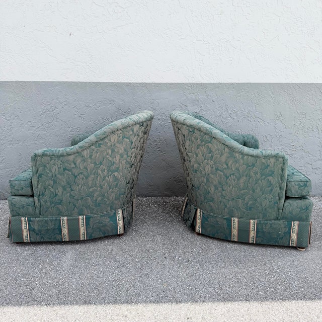 Mid 20th Century Vintage Mid Century Skirted Green Tufted Lounge Chairs - A Pair For Sale - Image 5 of 7