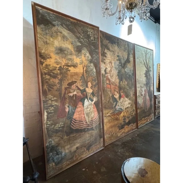 Traditional Set of French 18th Century Oil on Canvas Painting of Courting Scenes For Sale - Image 3 of 6