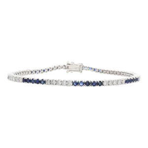 4.27 Carat Blue Sapphire and Diamond Tennis Bracelet in 14k White Gold
