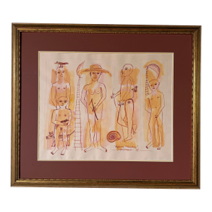 2002 José García Montebravo “Espacios Transitados” Acrylic & Ink on Paper Painting – Framed