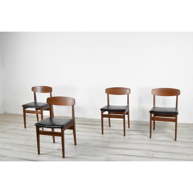 Teak and Leatherette Chairs, 1960s, Set of 4, in Very Good conditions. Designed 1960 to 1969