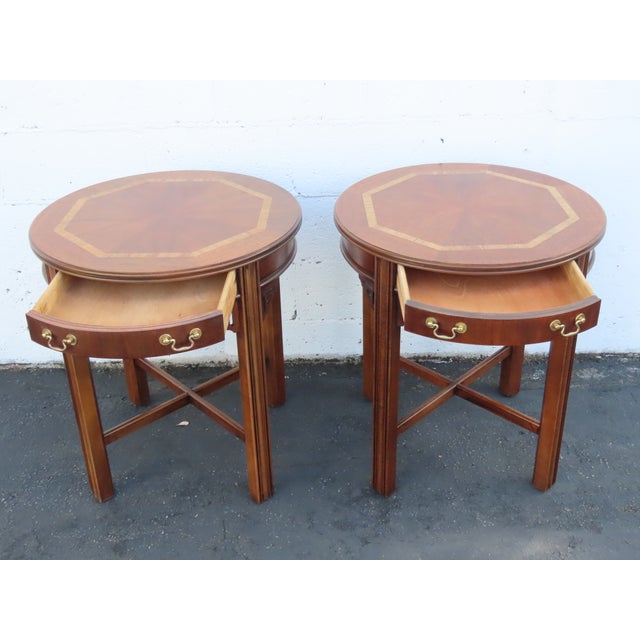Lane Hollywood Regency Inlay Side End Tables a Pair 3739 For Sale - Image 14 of 18