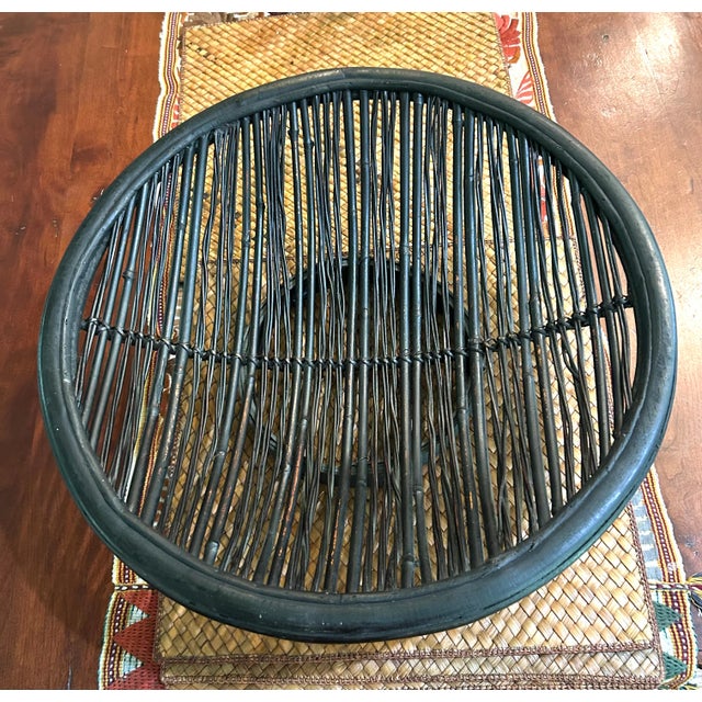 Large organic shallow basket in black bamboo - perfect for table display indoors or outdoors.