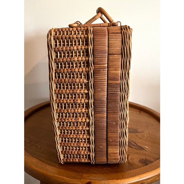 Vintage Wicker Picnic Basket/ Rattan Storage Case With Handles For Sale - Image 9 of 13