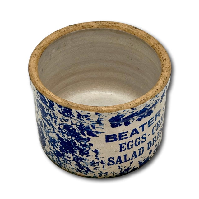 1900 - 1909 Unusual Antique American Blue Spongeware Decorated Kitchen Beater Jar - Circa Very Early 1900s For Sale - Image 5 of 18