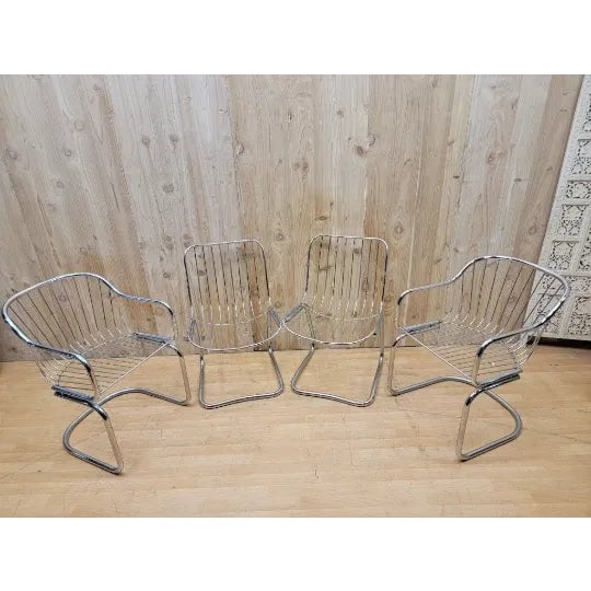 Mid Century Modern Chrome Tubular Mod Cantilever Dining Chairs by Gastone Rinaldi for Rima - Set of 4 For Sale - Image 11 of 11
