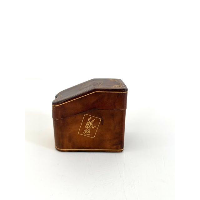 Italian Vintage Italian Gilt Tooled Leather Card Box For Sale - Image 3 of 13