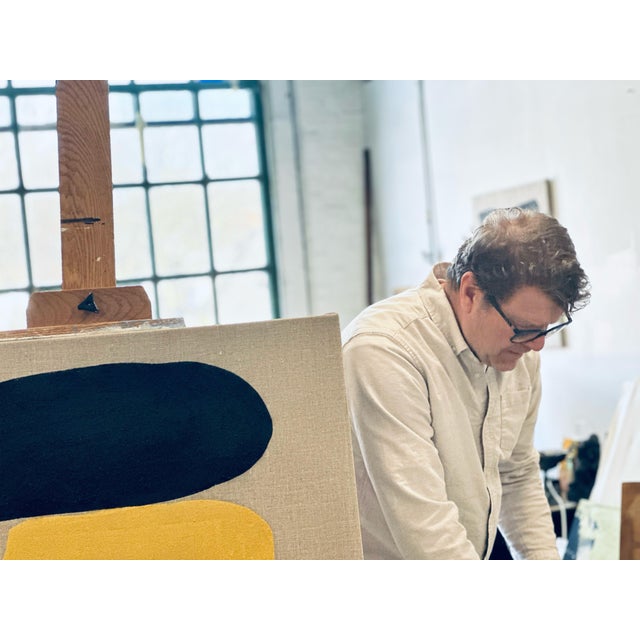 Abstract Gold and Carbon Painting on Spanish Linen Minimalist Painting 3, Framed For Sale - Image 3 of 3