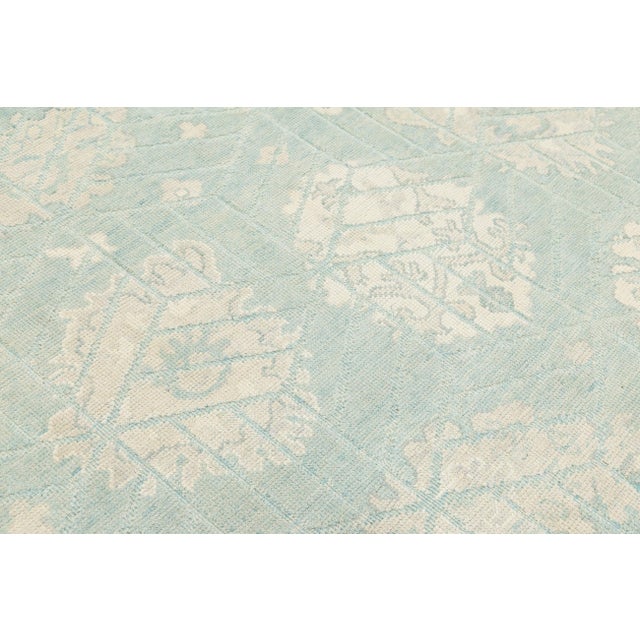 Modern Oushak Style Hand-Knotted Area Wool Rug – Seafoam & Ivory 9x12 For Sale - Image 11 of 11