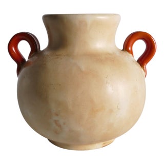 Art Deco Beige Ceramic Vase with Red Handles by Anna-Lisa Thomson for Upsala Ekeby, 1930s For Sale