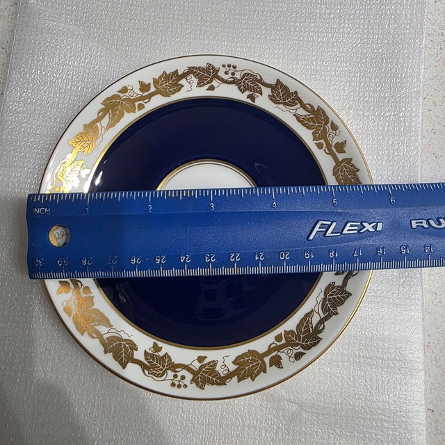 1950s Wedgwood Bone China Whitehall Mazarine Blue Teacup Saucer W4412 England-Set of 3 For Sale - Image 10 of 10
