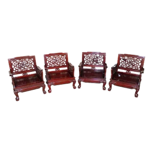 Imperial Dragon Motif Arm Chair With Foo Dog on Legs & Ball & Claw Feet Rosewood - Set of 4