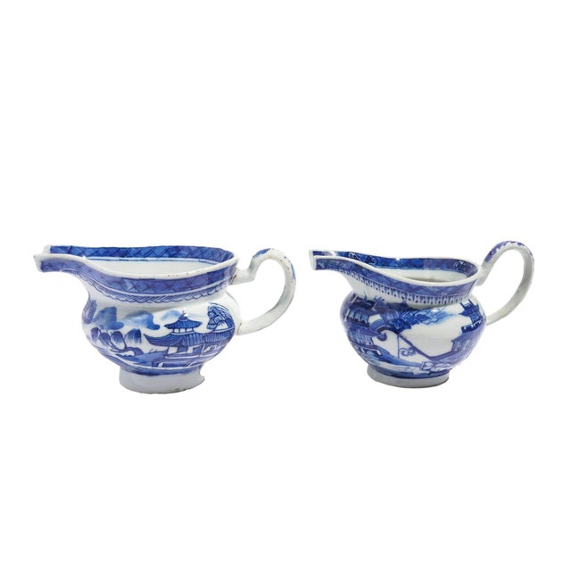 Matched Pair of Chinese Export Porcelain Pig Snout Creamers, C. 1820 For Sale - Image 4 of 11