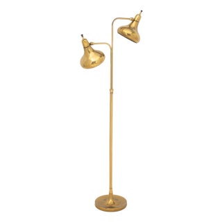 Mid-Century Modern Brass Two-Branch Arc Floor Lamp For Sale