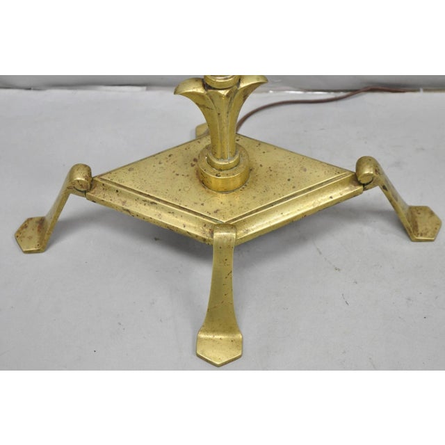 Antique Giacometti Style Brass Bronze Fleur De Lis Gothic Pole Floor Lamp - Pair For Sale - Image 13 of 17