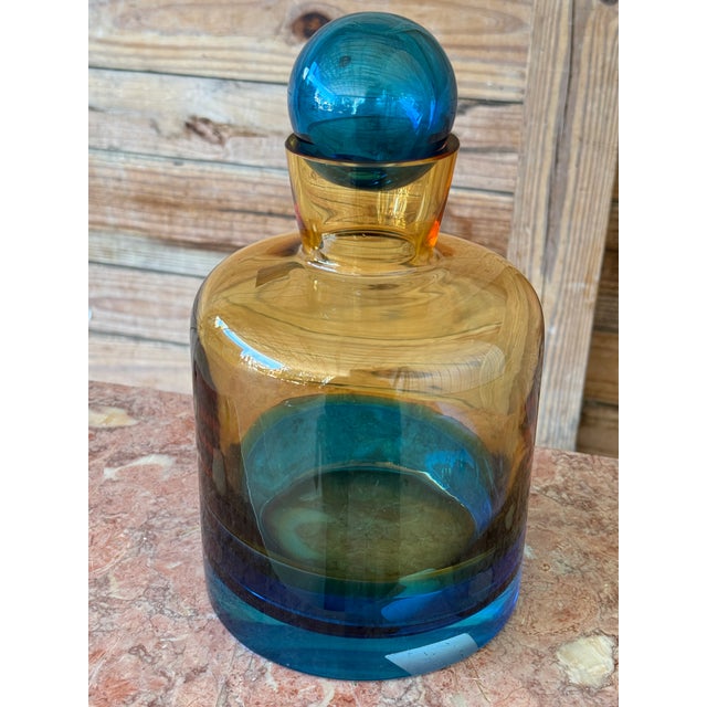 Late 20th Century Vintage Waterford Art Glass Decanter by Gerard Treacy – Blue & Amber Gradient For Sale - Image 5 of 11