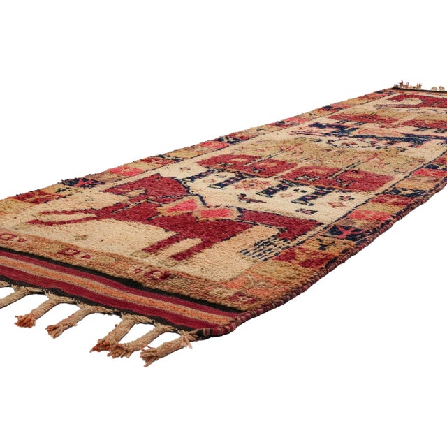 53886 Vintage Kurdish Pictorial Rug Runner, 03'06 x 11'00. This hand knotted wool vintage Kurdish pictorial rug depicts...