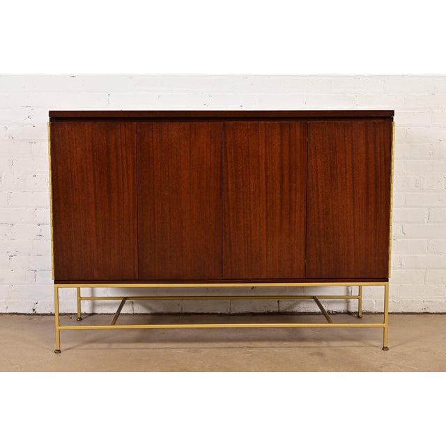 1950s Paul McCobb Irwin Collection Mahogany and Brass Sideboard, Credenza, or Bar Cabinet, Newly Refinished For Sale - Image 16 of 16