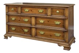 Vintage Drexel American Treasury Collection Rustic Traditional Maple & Pine 7 Drawer Lowboy Double Dresser
