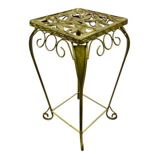 Vintage Chinoiserie Bamboo Motif Metal and Cast Iron Plant Stand. For Sale