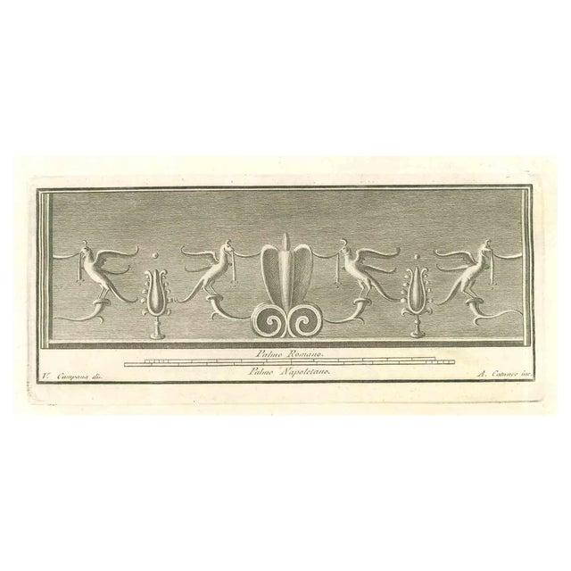 Vincenzo Campana, Birds Pompeian Fresco, Etching, 18th Century For Sale