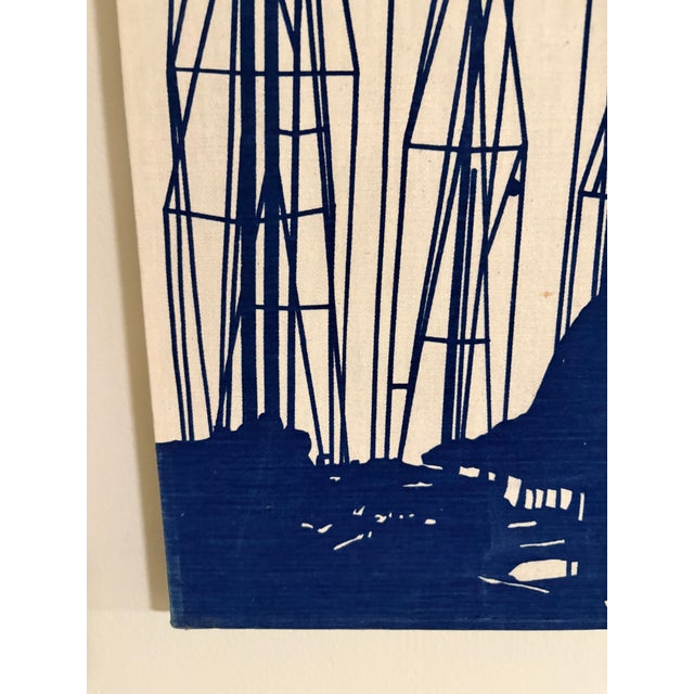 Vintage Marüshka Navy Blue Sailboats Nautical Screen Print on Canvas For Sale - Image 9 of 9