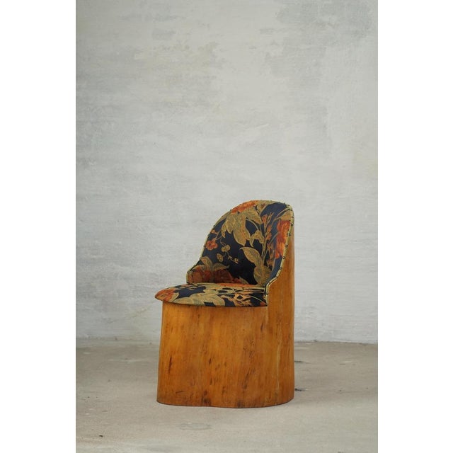 Mid-Century Swedish Pine Stump Chair / Kubstol with Floral Upholstery, 1960s For Sale - Image 4 of 18