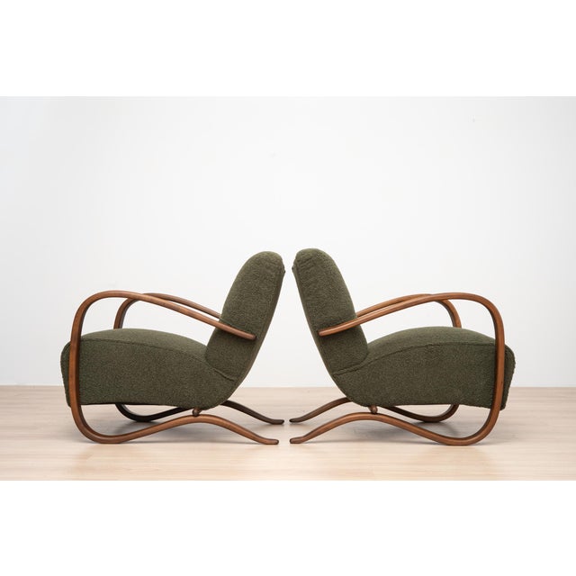 Rare pair of two art deco armchairs, model h-269, designed by the renowned czech designer jindřich halabala in the 1930s...
