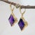 16Ct Zambian Amethyst Kite Earrings – Solid 14k Gold, 22x13mm Statement Studs, A Pair For Sale - Image 4 of 7