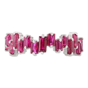 Baguette Cut Ruby Gemstone Ring in 14k White Gold Size 7
