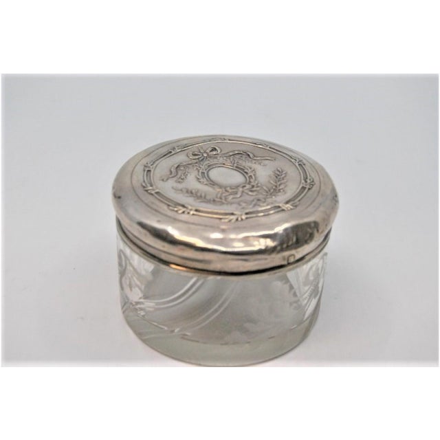 Acid-Etched Glass Bottle with Silver Lid and Floral Reliefs For Sale - Image 4 of 8