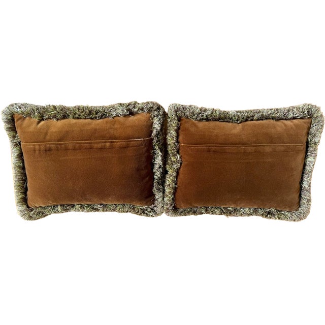 A Pair of Custom Scalamandre Botanical Pillows in Honey Mustard and Chocolate Brown For Sale In New York - Image 6 of 11