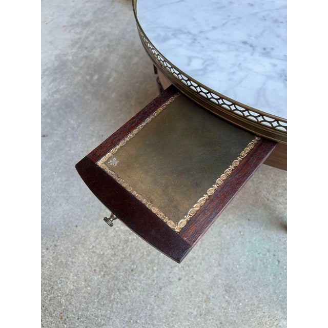 Antique French Round Bouillotte Side Table White Marble Louis XVI Style Gueridon For Sale - Image 11 of 12