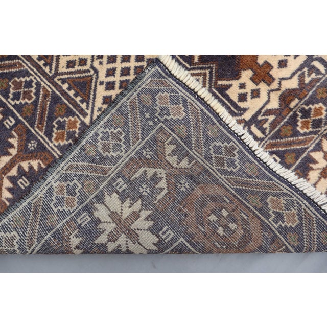 1980s Vintage Afghan Baluch Hand-Knotted Rug 3'6" X 6'7" – Turkmen Tribal Geometric Carpet For Sale - Image 5 of 7