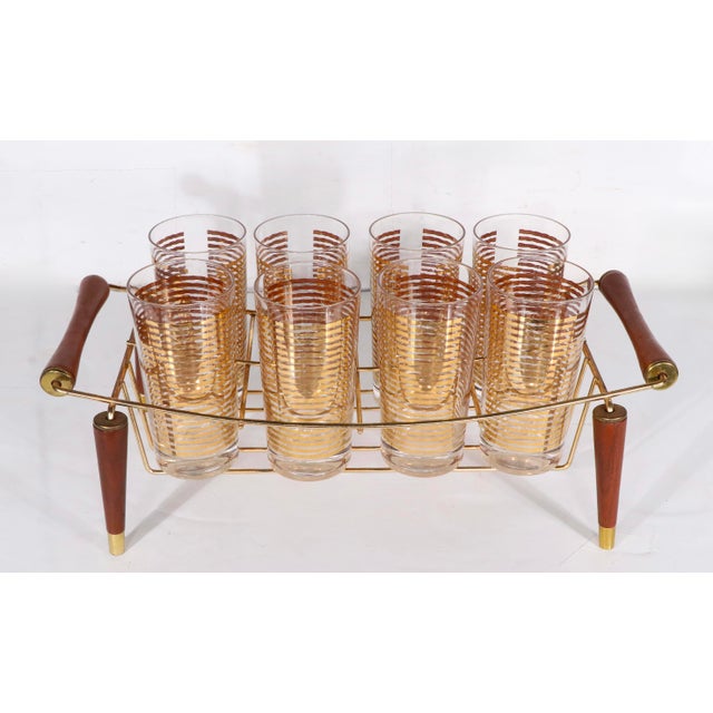 Mid 20th Century Hollywood Regency Gold Band Drink Set by Colony Glass - 9pcs For Sale - Image 12 of 13