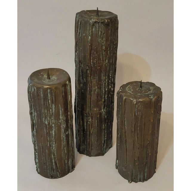 Mid 20th Century Set of Three Mid-Century Brutalist Cast Bronze Candle Sculptures For Sale - Image 5 of 8