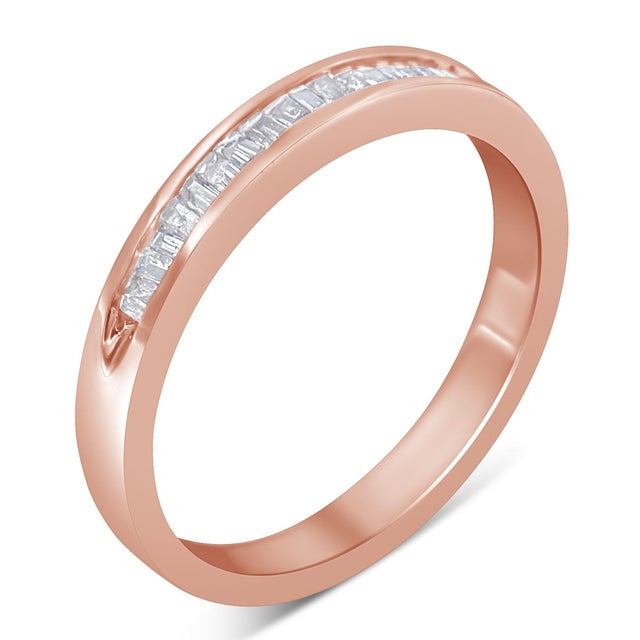 Haus of Brilliance 10K Rose Gold over .925 Sterling Silver 1/5 Cttw Diamond Channel-Set Stackable Band Ring (H-I Color, I1-I2 Clarity) - Size 7 1/4 For Sale - Image 4 of 6