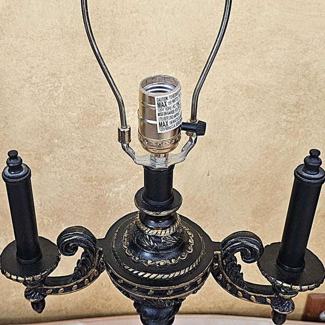 Vintage Victorian Candelabra Table Lamp – Ornate Metalwork & Embroidered Shade, 30” For Sale In Washington DC - Image 6 of 18