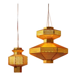 Ma-Rock T Gr Golden Suspension Lamps by Jaime Hayson for Parachilna, Set of 2 For Sale