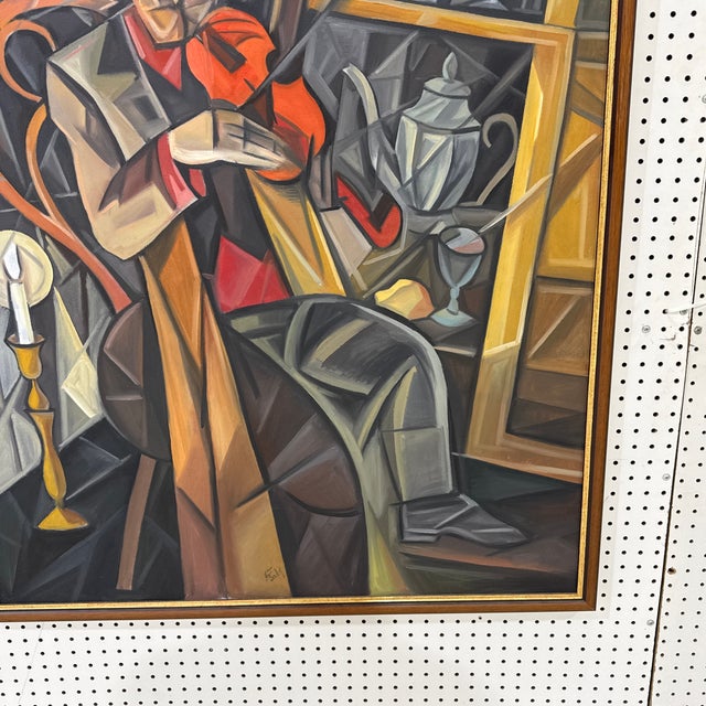 Large Vintage Cubist Expressionist Oil Painting Signed For Sale In Atlanta - Image 6 of 10