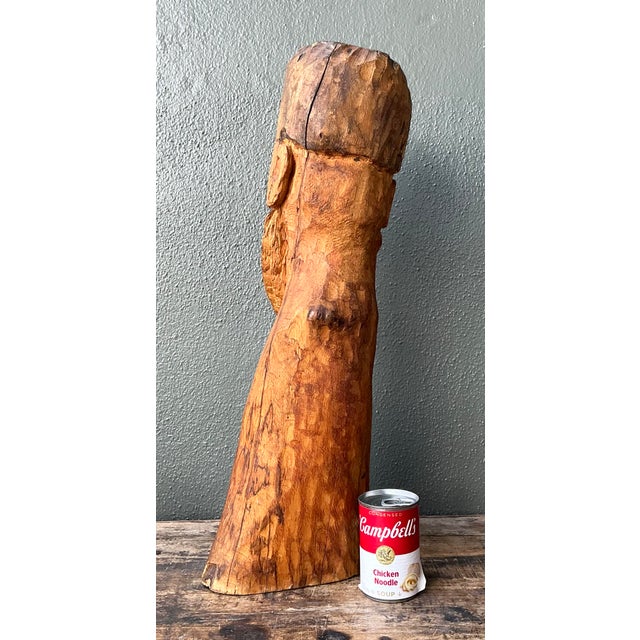 Vintage Hand Carved Man With Mustache For Sale - Image 4 of 12