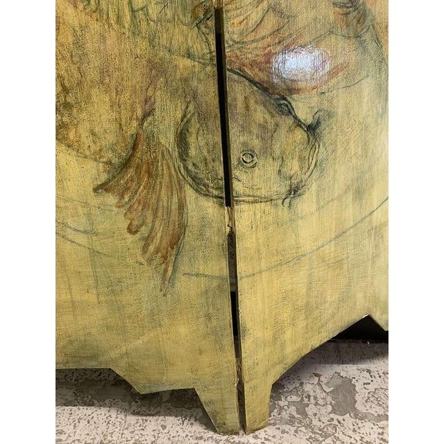 Three Fold Asymmetrical Painted Screen For Sale - Image 6 of 14