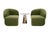 Set of 2 right arm and left arm accent chairs in green textured fabric have matte brass bases made of powder quoted iron....