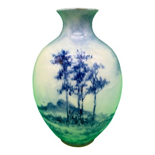 1889-1906 American Belleek Ceramic Art Co Early Lenox Blue Hand Painted Vase For Sale