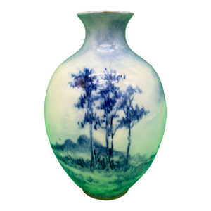 1889-1906 American Belleek Ceramic Art Co Early Lenox Blue Hand Painted Vase