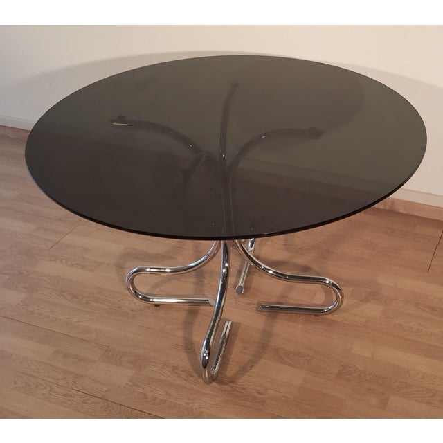 1970s Vintage Italian Smoked Glass Chrome Coffee Table, 1970s For Sale - Image 5 of 18