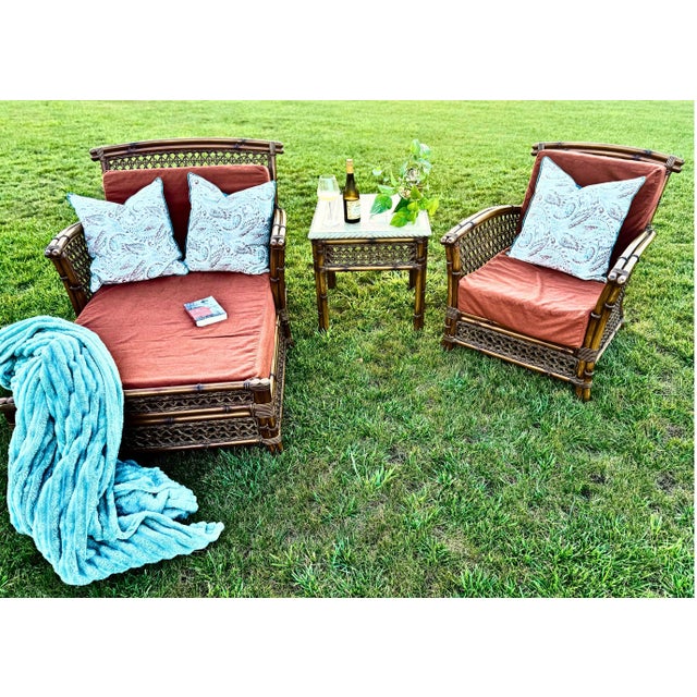 Vintage Palm Beach Hollywood Regency Bamboo & Rattan Game Table / Side ...
