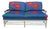 1980s Michael Thomas White Wood Framed Loveseat Sofa W/ Vibrant Blue & Red Poppies Upholstery For Sale