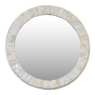 Pearly Shell Inlay Round Mirror, Like Bone Mirror for Wall or Table by the Refurnisher For Sale