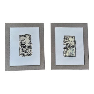 Contemporary Two Original Wayne Cunningham Abstract Marker Drawings - A Pair For Sale